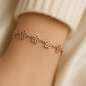 925 Silver Simple Flower Golden color  bracelet